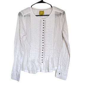 Maeve Anthropologie White & Brass Button Blouse